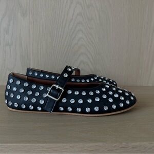 Girls' Black Mary Jane Flats with Crystal Studs